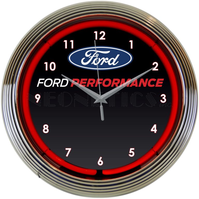Vintage Logo White Neon Hanging Wall Clock 8FRDMC Ford Motor Co 15" Diameter 